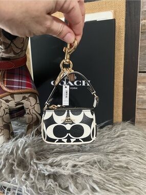 COACH Mini Signature Black & White nolita Keychain Bag